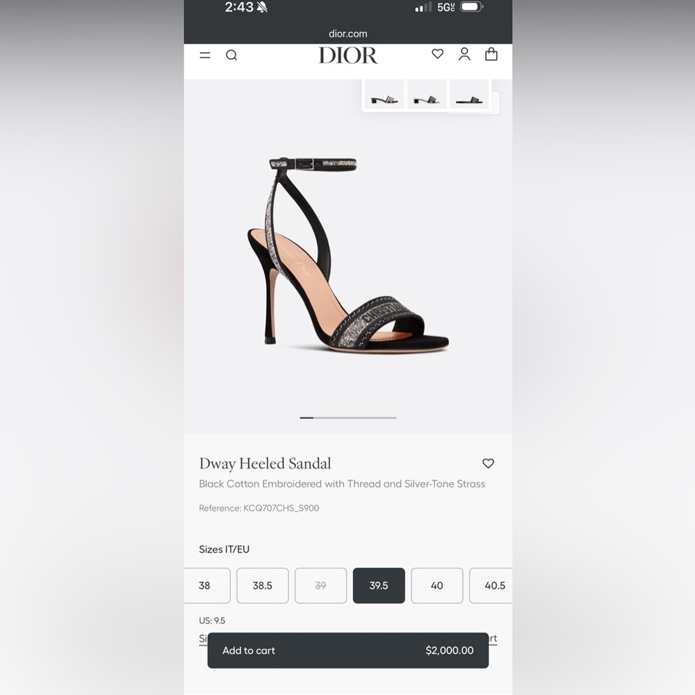 Dior Black and Silver Dway Heeled Sandal 9.5